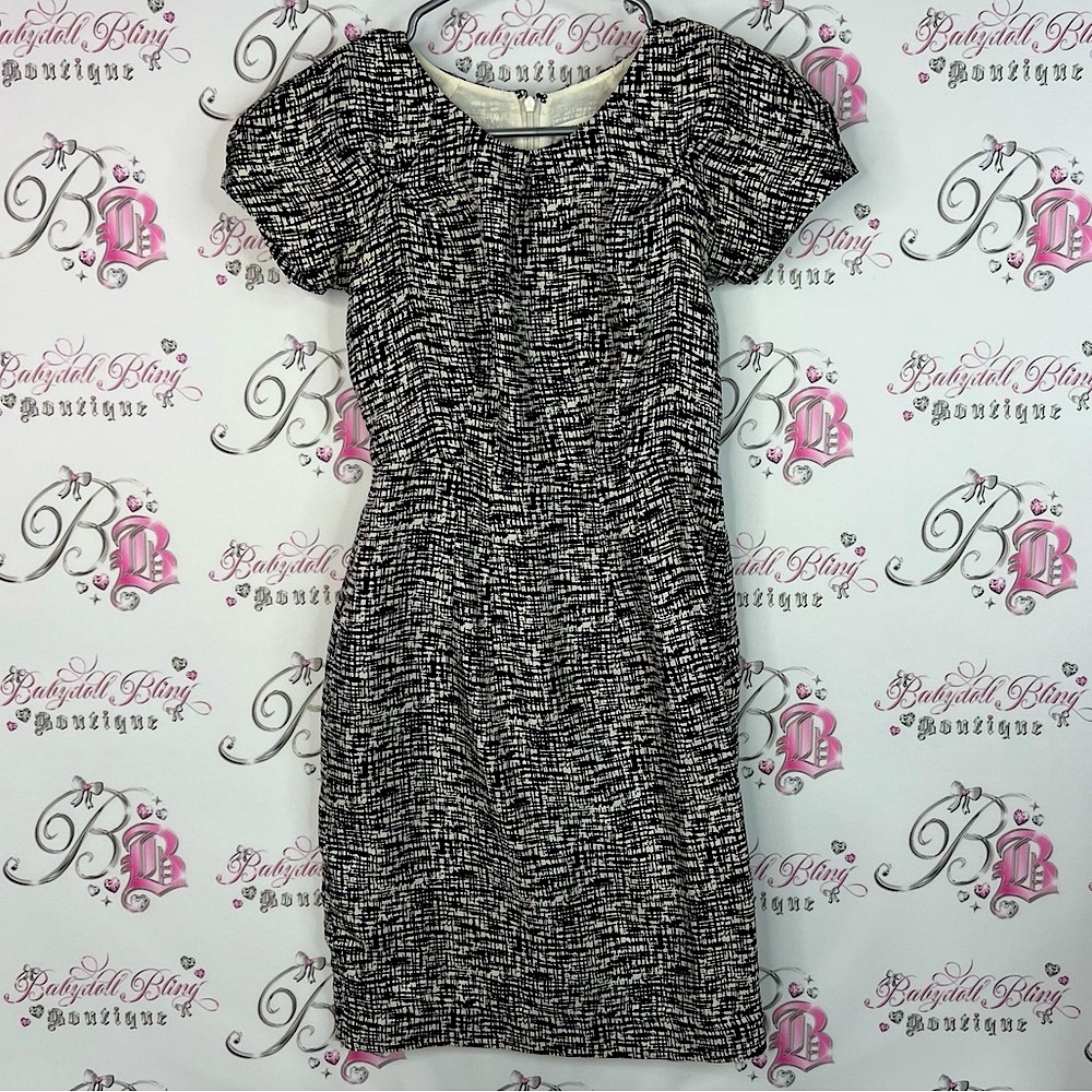 Banana Republic dress puff shoulders geometric Black and White Mini Dress